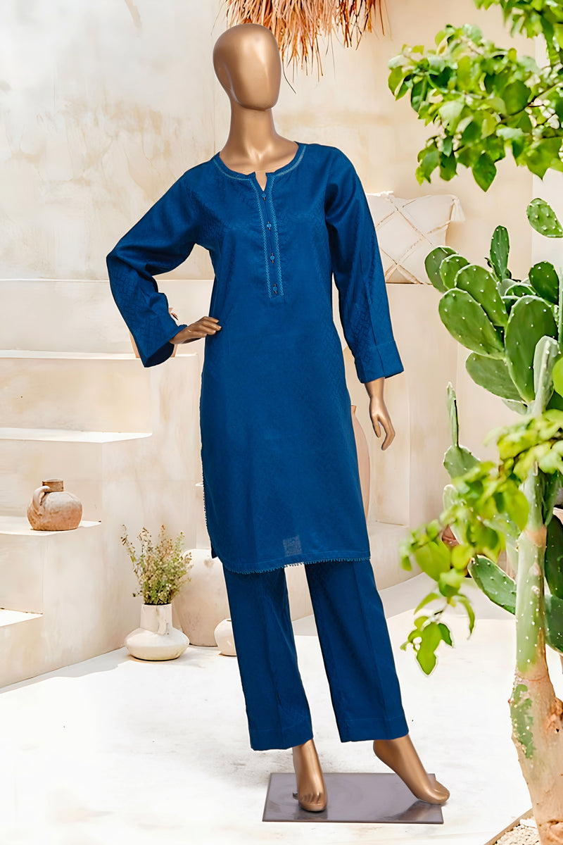 Self Lawn | Solid Co-Ords - Stitched Kurti & Trouser with Lace Work - Zinc