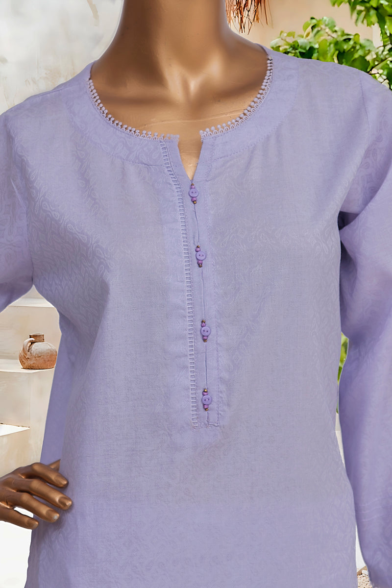 Self Lawn | Solid Co-Ords - Stitched Kurti & Trouser with Lace Work - Lilac