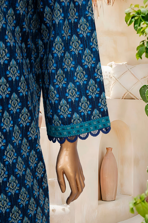 Lawn - Stitched Printed 3piece with Lace work - Teal