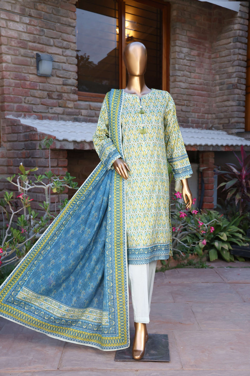 Lawn - Stitched Printed 3piece with Lace work - Pista