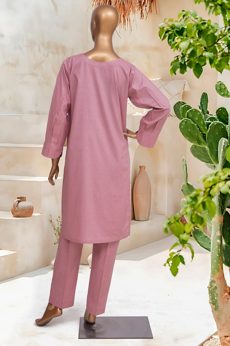 Self Lawn | Solid Co-Ords - Stitched Kurti & Trouser with Lace Work - T.Pink