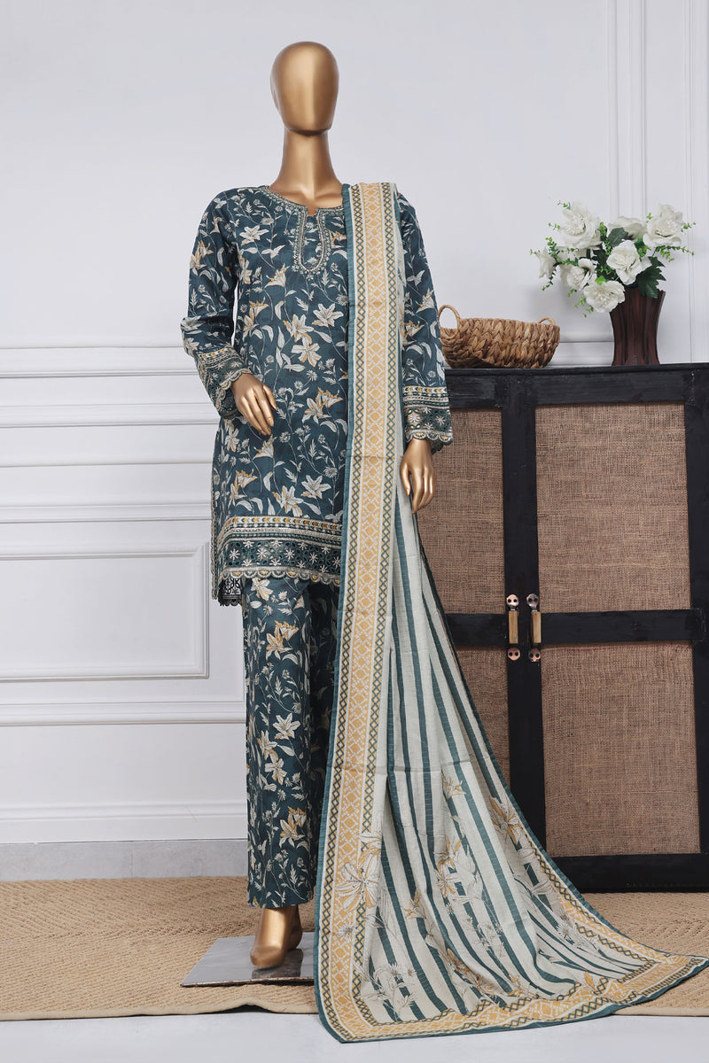 Lawn - Stitched Festive Embroidered 3piece with Plazo - Green