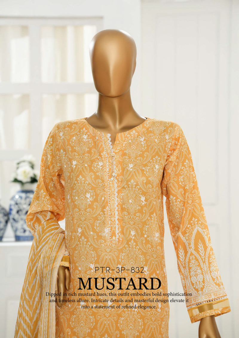 Cambric Chikankari - Stitched Embroidered 3piece with Lace work - Mustard