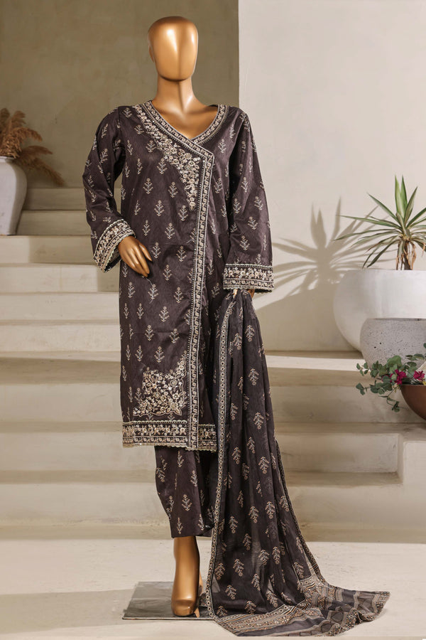 Lawn - Stitched Embroidered Chikankari 3piece with Lace work - Black
