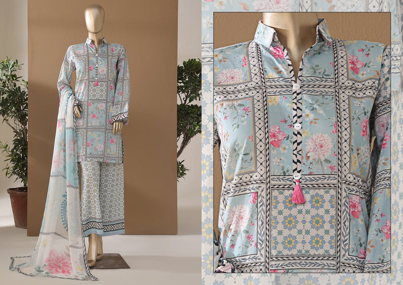 Cambric | Cotton - Stitched printed 3piece with Bamber chiffon Dupatta - Floral Window