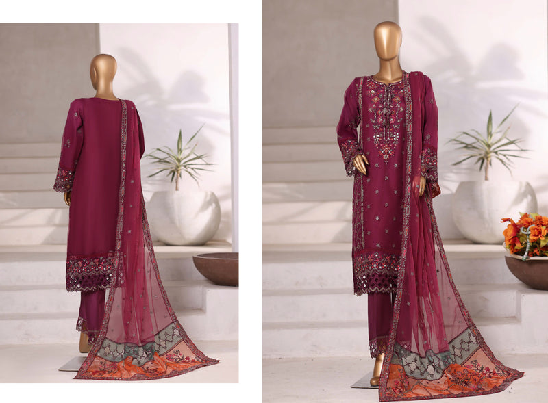 Organza - Stitched Embroidered 3piece with Hand work - Falsa