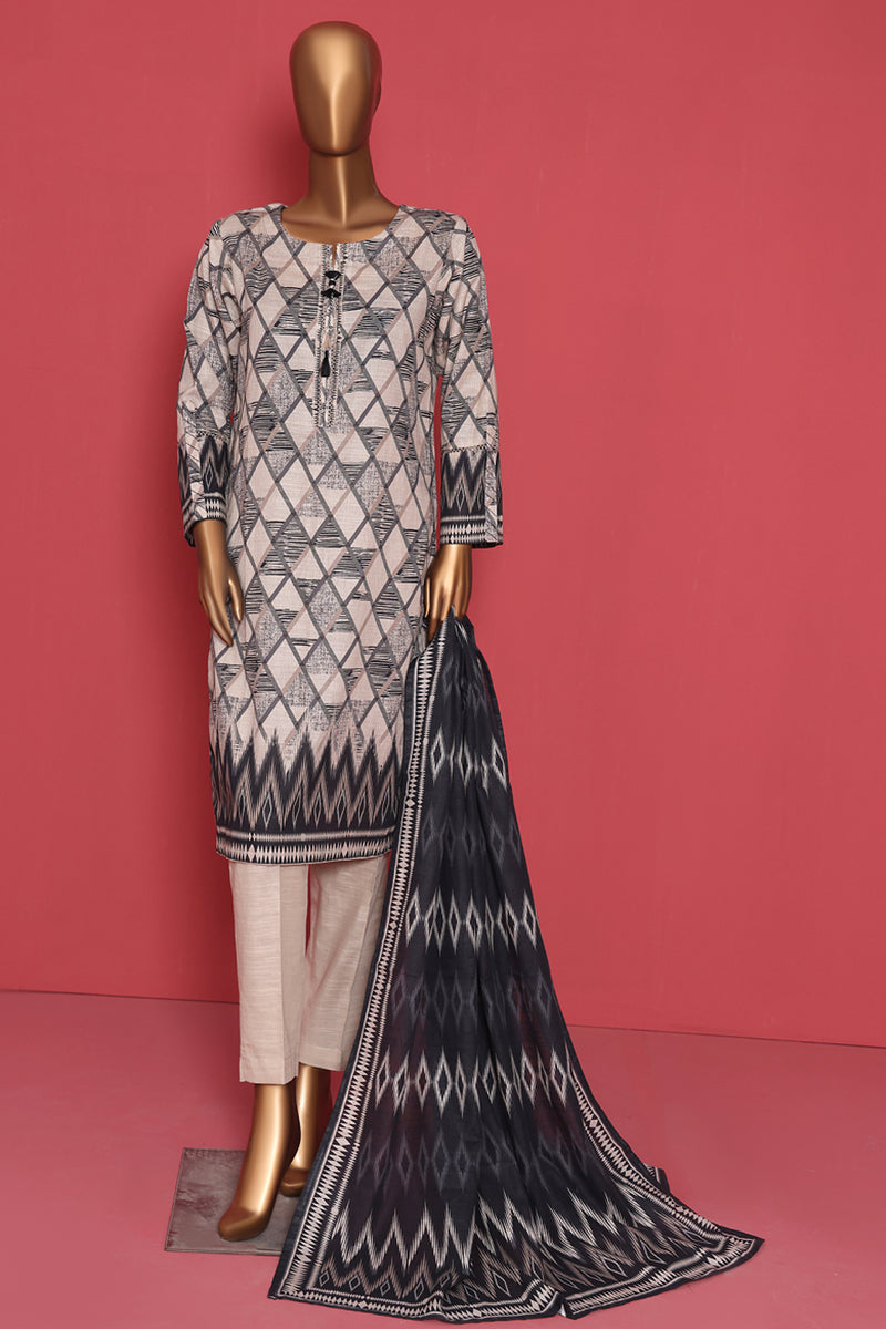 Khaddar - Stitched printed 3piece ready to wear - Tea Beige