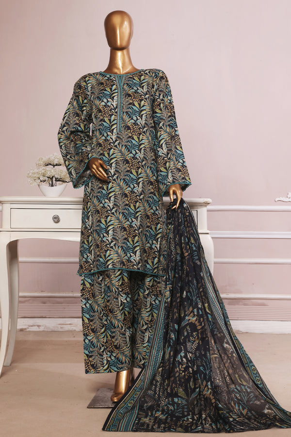 Lawn - Stitched printed 3piece with Farshi Shalwar - Green
