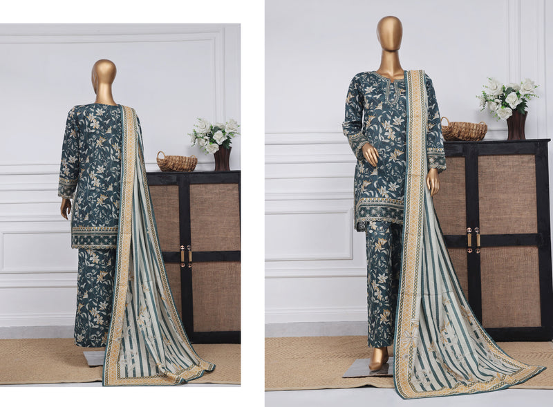 Lawn - Stitched Festive Embroidered 3piece with Plazo - Green