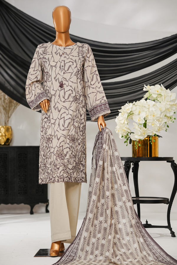 Cotton | Cambric - Stitched Embroidered 3piece with Lace work - White