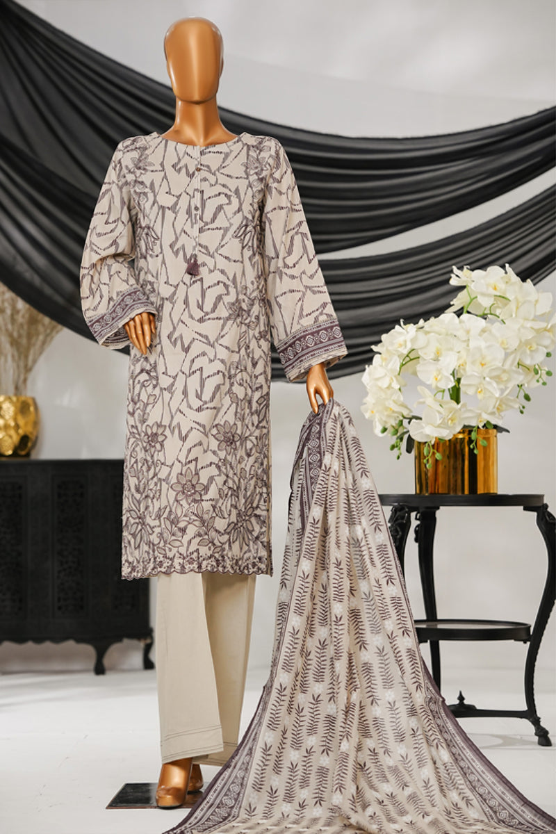 Cotton | Cambric - Stitched Embroidered 3piece with Lace work - White