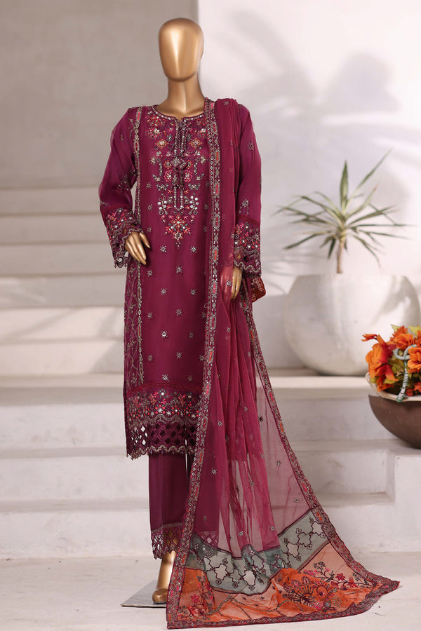 Organza - Stitched Embroidered 3piece with Hand work - Falsa