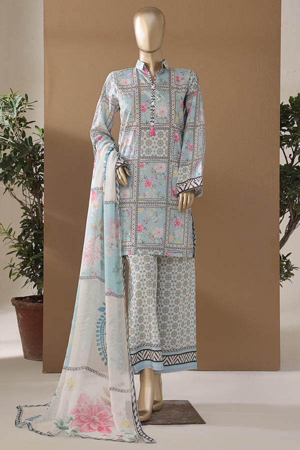 Cambric | Cotton - Stitched printed 3piece with Bamber chiffon Dupatta - Floral Window