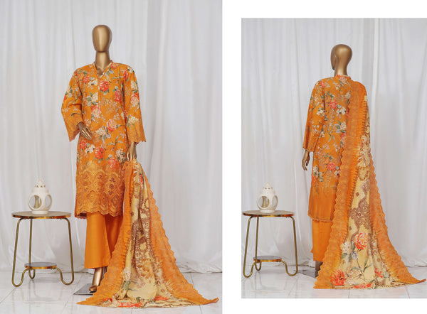 Khaddar - Stitched Embroidered Chikan Kari 3 piece with Laser work and Embroidered Cutwork Dupatta - Yellow