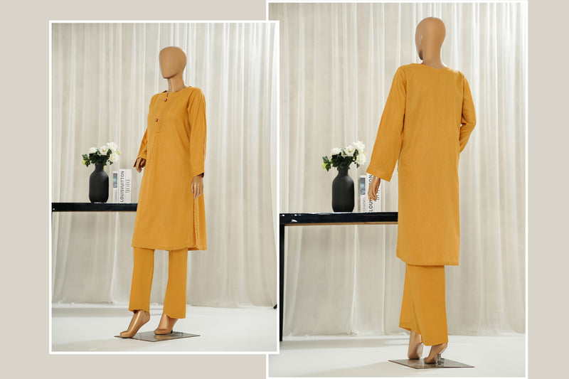 Lawn Jacquard - Stitched Jacquard Shirt with Highlights of Hand Touching Embellishment - Yellow