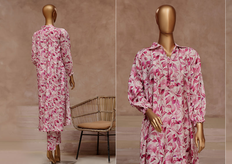 Rawsilk - Stitched floral printed frock style Co-ord set - Pink