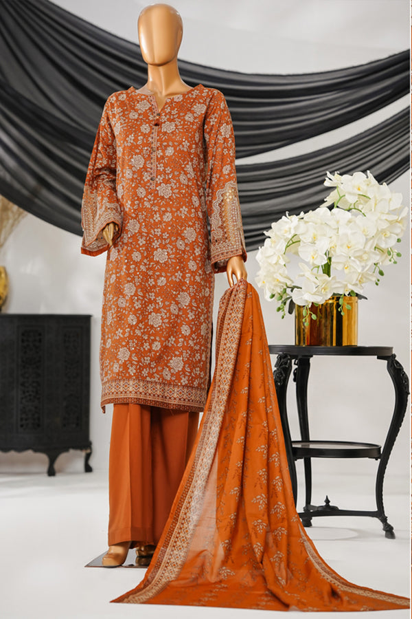 Cotton | Cambric - Stitched Embroidered 3piece with Lace work - Rust