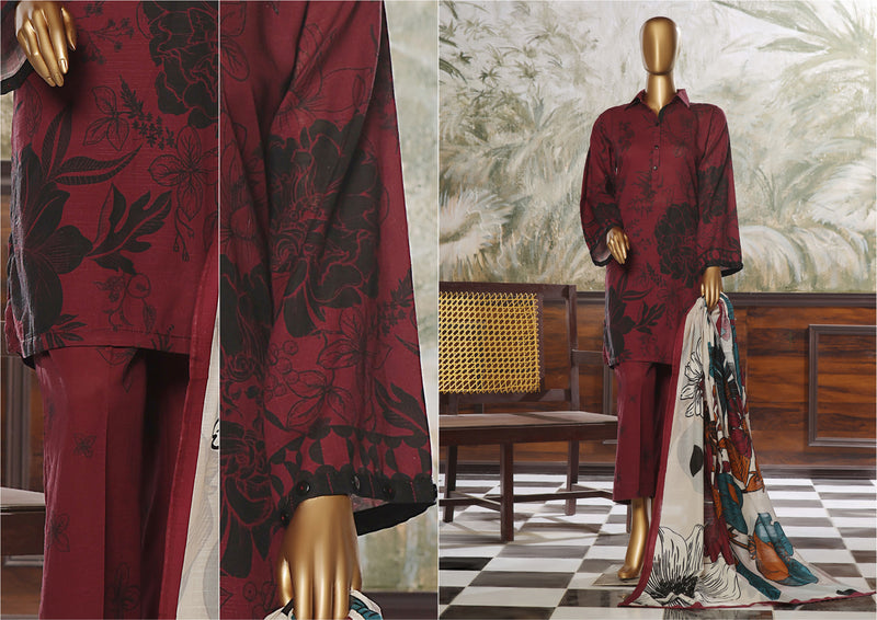 Khaddar - Stitched printed 3piece ready to wear - Plum