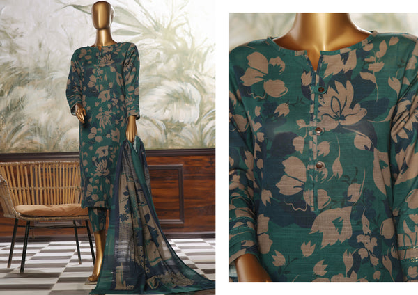 Khaddar - Stitched printed 3piece ready to wear - Green