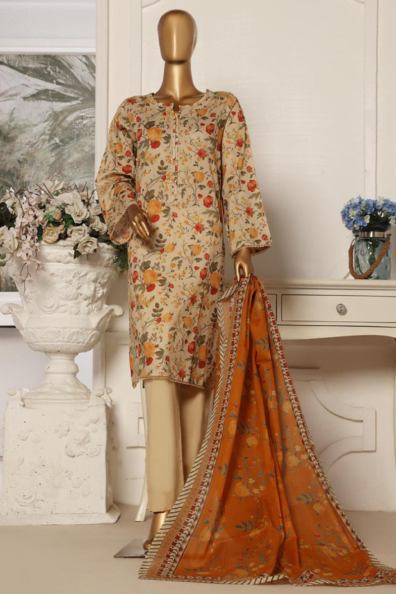 Lawn - Stitched Printed 3piece with Lace work - Skin