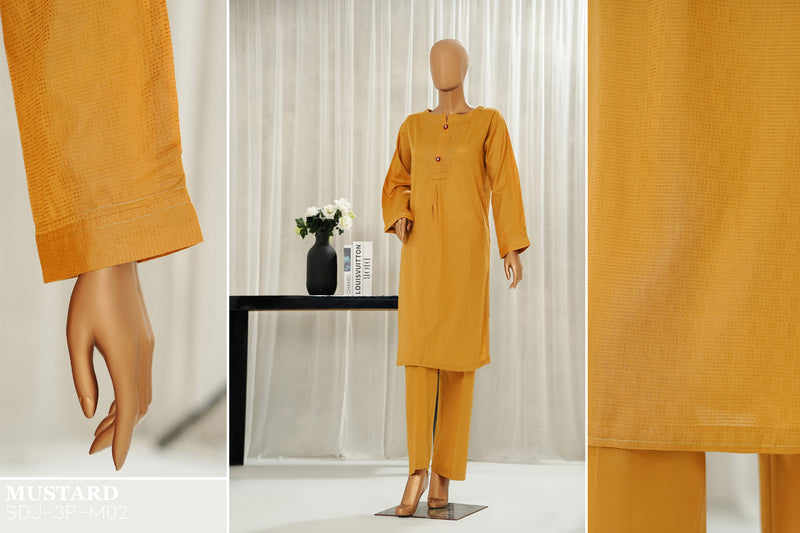 Lawn Jacquard - Stitched Jacquard Shirt with Highlights of Hand Touching Embellishment - Yellow