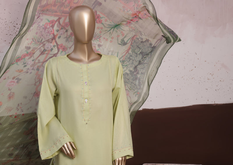 Cambric - Stitched printed 3piece with Lace work - Lime Green