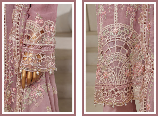 Chiffon - Stitched formal 3piece with Handwork - Pink