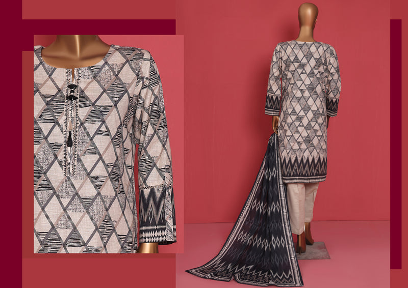 Khaddar - Stitched printed 3piece ready to wear - Tea Beige