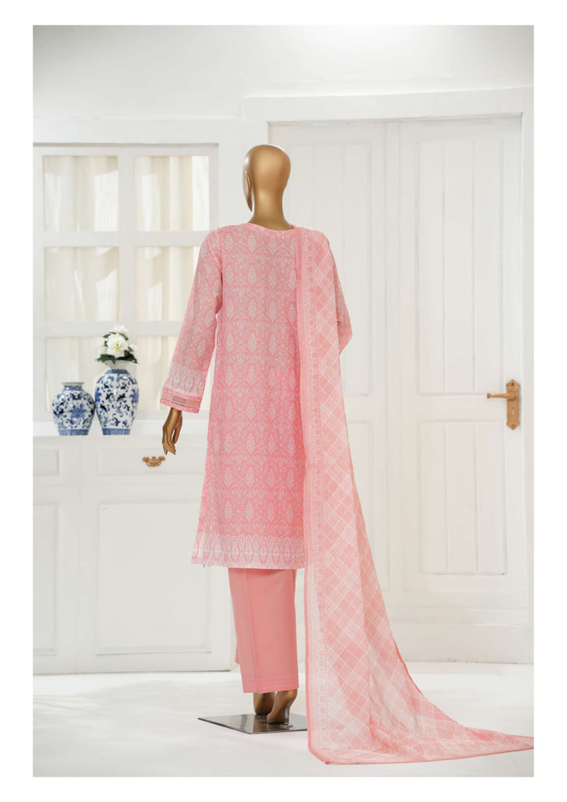 Cambric Chikankari - Stitched Embroidered 3piece with Lace work - Pastel Pink
