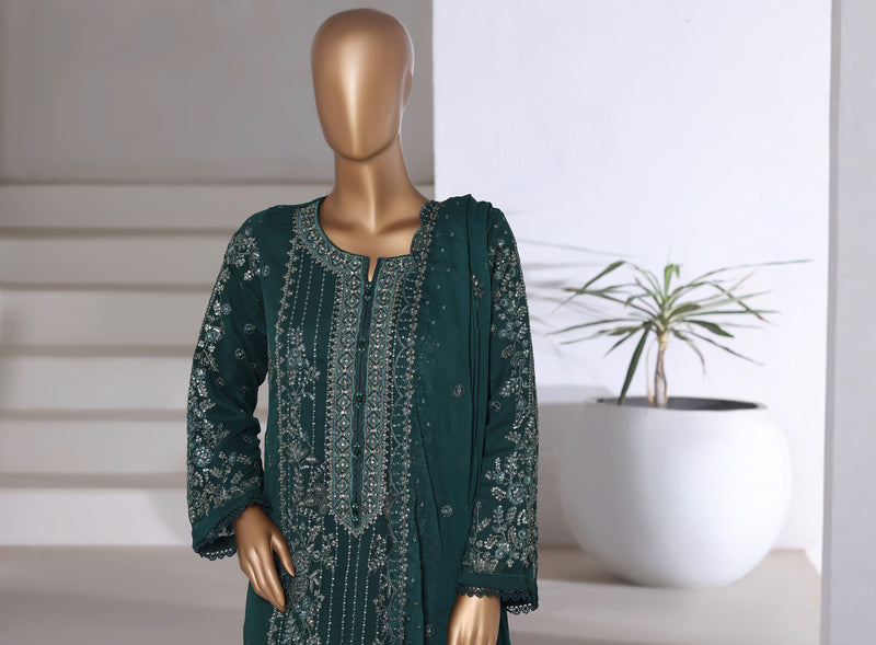 Chiffon - Stitched Formal Embroidered 3piece with Hand work - Green