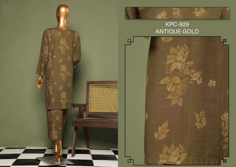 Khaddar - Stitched printed Basic Co-Ords - Antique Gold