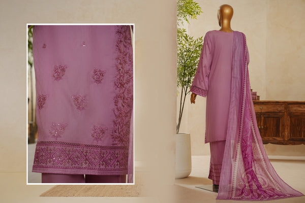 Lawn Jacquard - Stitched Embroidered 3 piece with lace work - Blush Pink