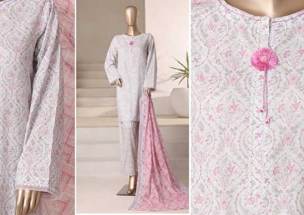 Cambric - Stitched printed 3piece with Lace work - Morning Glory