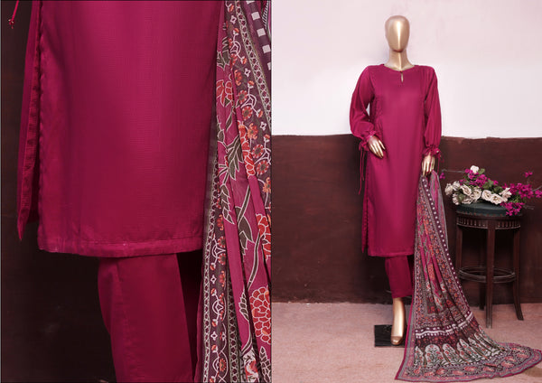 Cambric - Stitched printed 3piece with Lace work - Pink