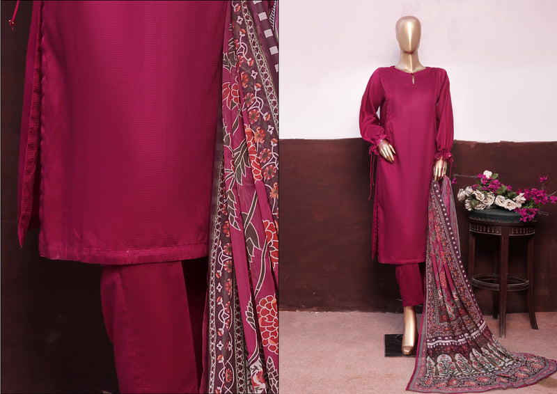 Cambric - Stitched printed 3piece with Lace work - Pink