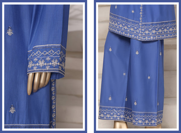 Cotton | Cambric - Embroidered ready to wear Co-Ords - Blue