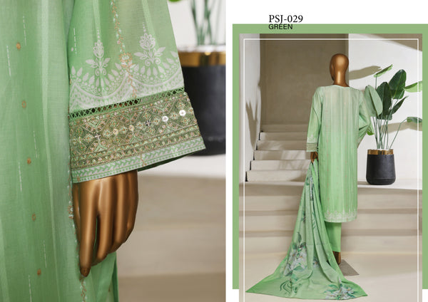 Lawn - Embroidered jacquard 3piece with Lace work - Green