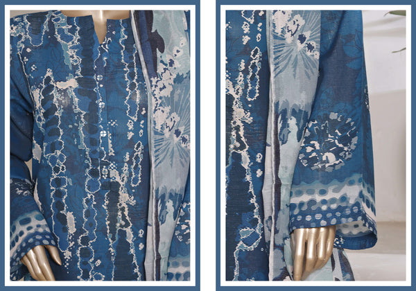 Cotton | Cambric - Ready to wear printed 3piece in tie & Dye Style - Blue