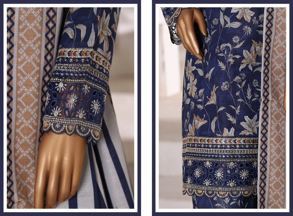 Khaddar - Embroidered 3piece collection with Lace work - Blue