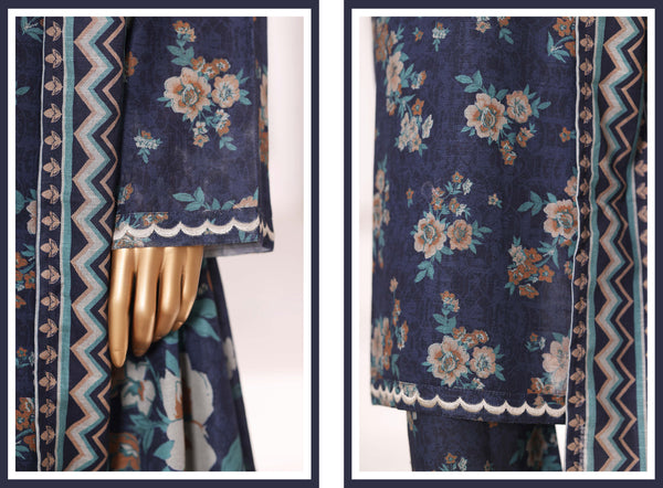 Khaddar - Stitched Embroidered 3piece collection with Lace work - Dark Blue
