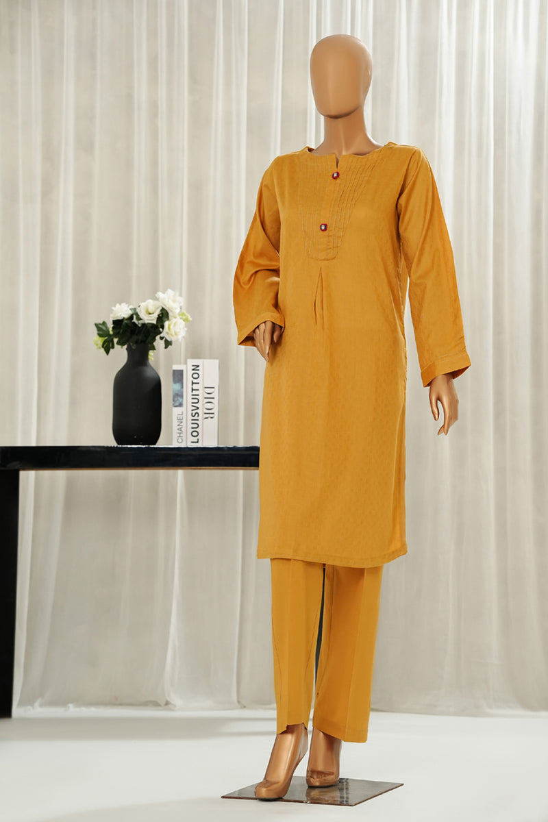 Lawn Jacquard - Stitched Jacquard Shirt with Highlights of Hand Touching Embellishment - Yellow