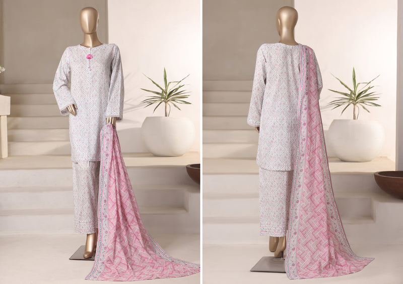 Cambric - Stitched printed 3piece with Lace work - Morning Glory