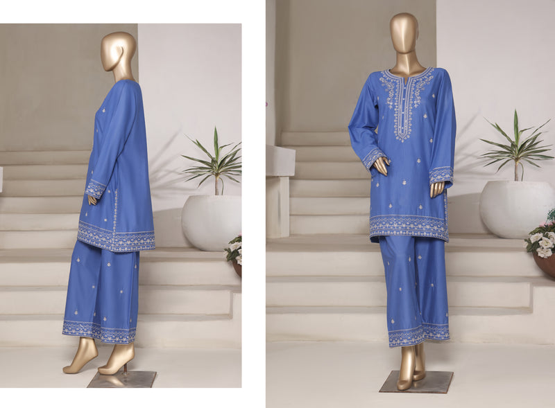 Cotton | Cambric - Embroidered ready to wear Co-Ords - Blue
