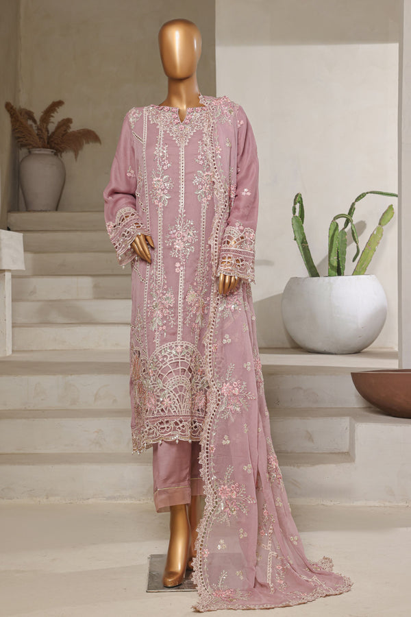 Chiffon - Stitched formal 3piece with Handwork - Pink