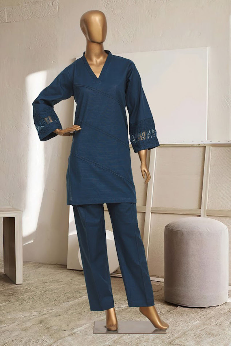 Khaddar Solid Co-ords - Stitched kurti & trouser with Pintex & Dori work - Zink