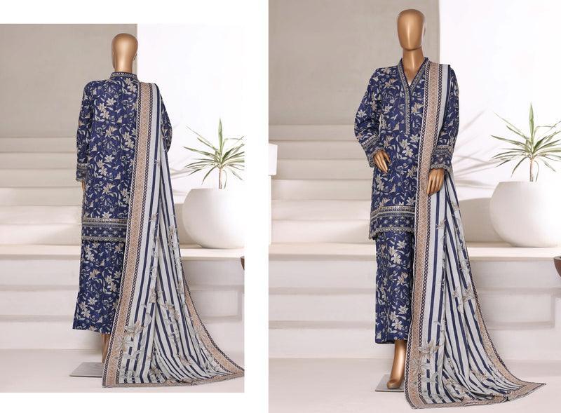 Khaddar - Embroidered 3piece collection with Lace work - Blue