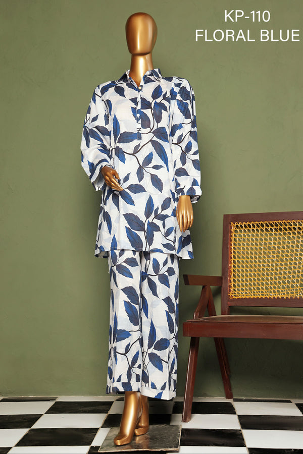 Khaddar - Stitched printed Basic Co-Ords - Floral Blue