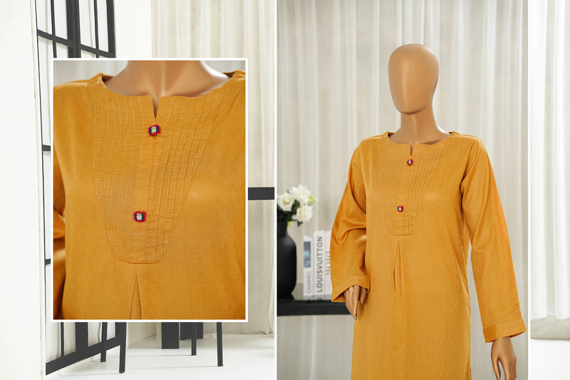 Lawn Jacquard - Stitched Jacquard Shirt with Highlights of Hand Touching Embellishment - Yellow