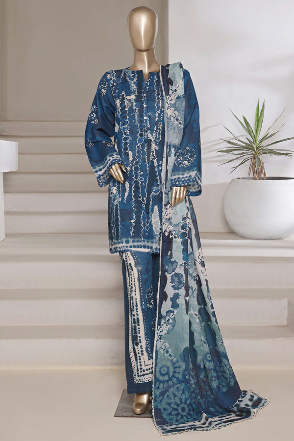 Cotton | Cambric - Ready to wear printed 3piece in tie & Dye Style - Blue