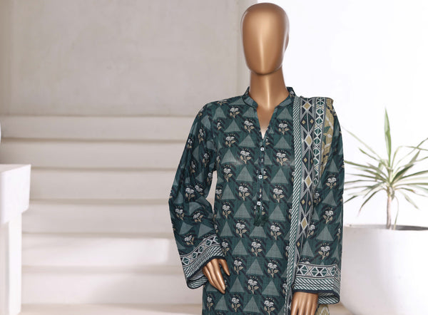 Khaddar - Printed 3piece collection with Lace work - Dark Green